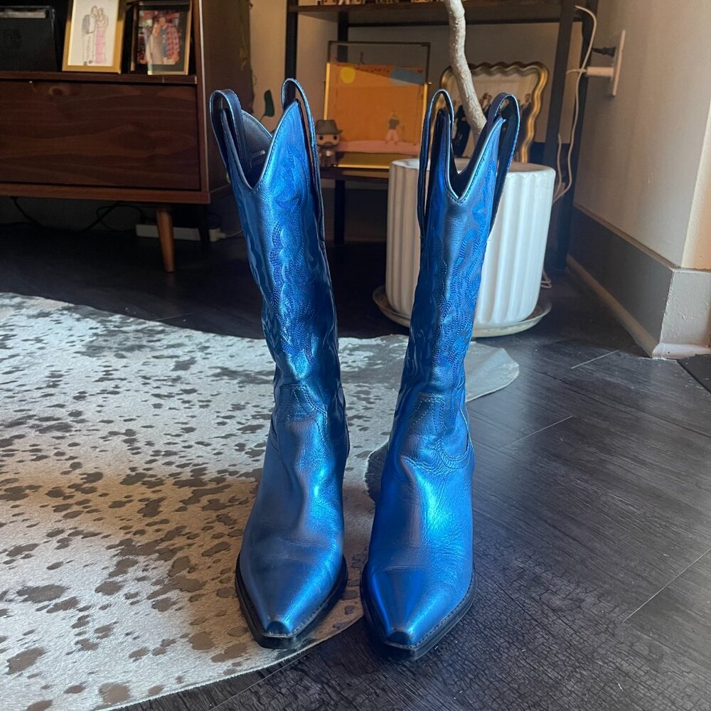 Jeffrey Campbell Dagget Western Boots Blue Leather Womens Size 7.5 - Picture 3 of 6